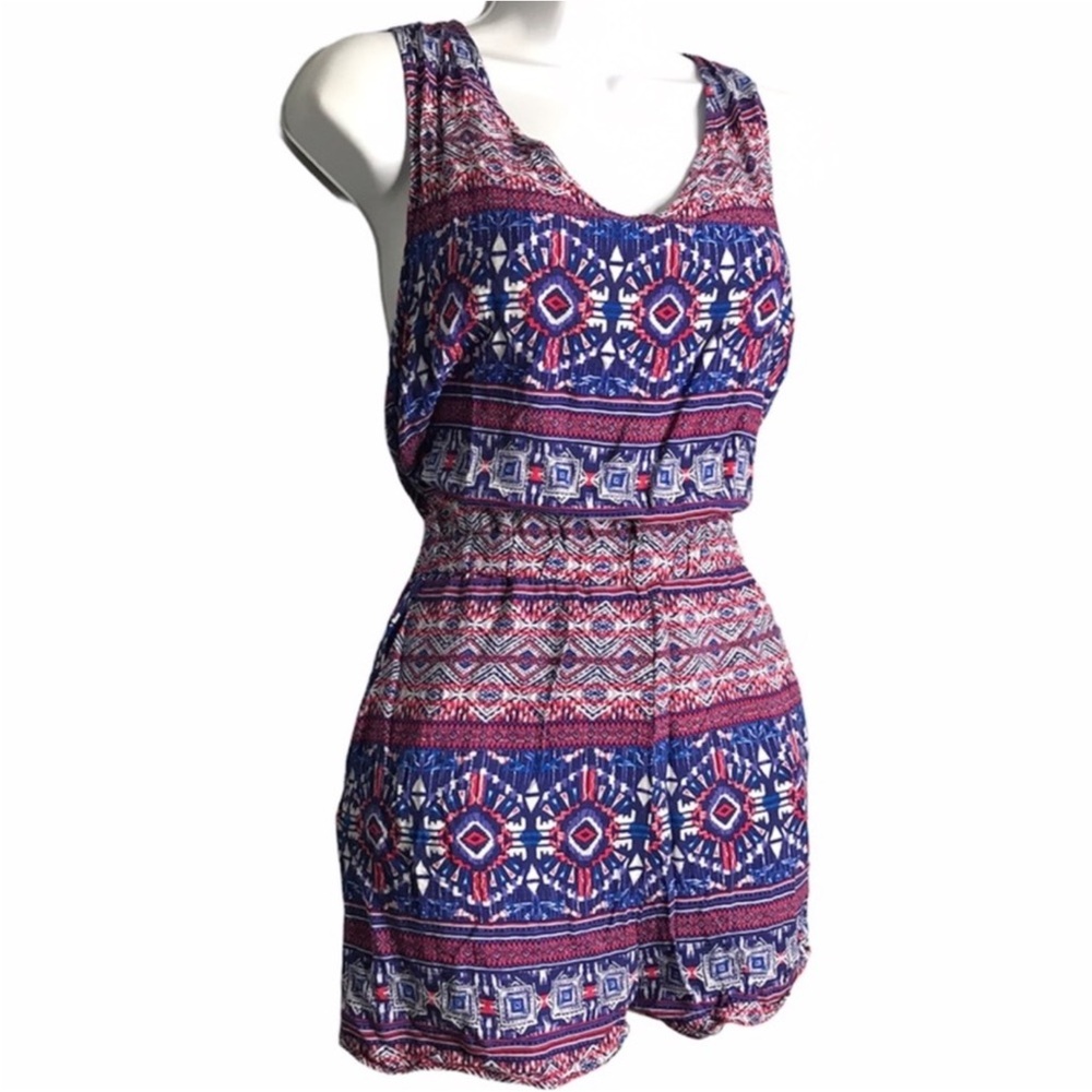 Cute Blue & Pink Open-Back Sleeveless Romper